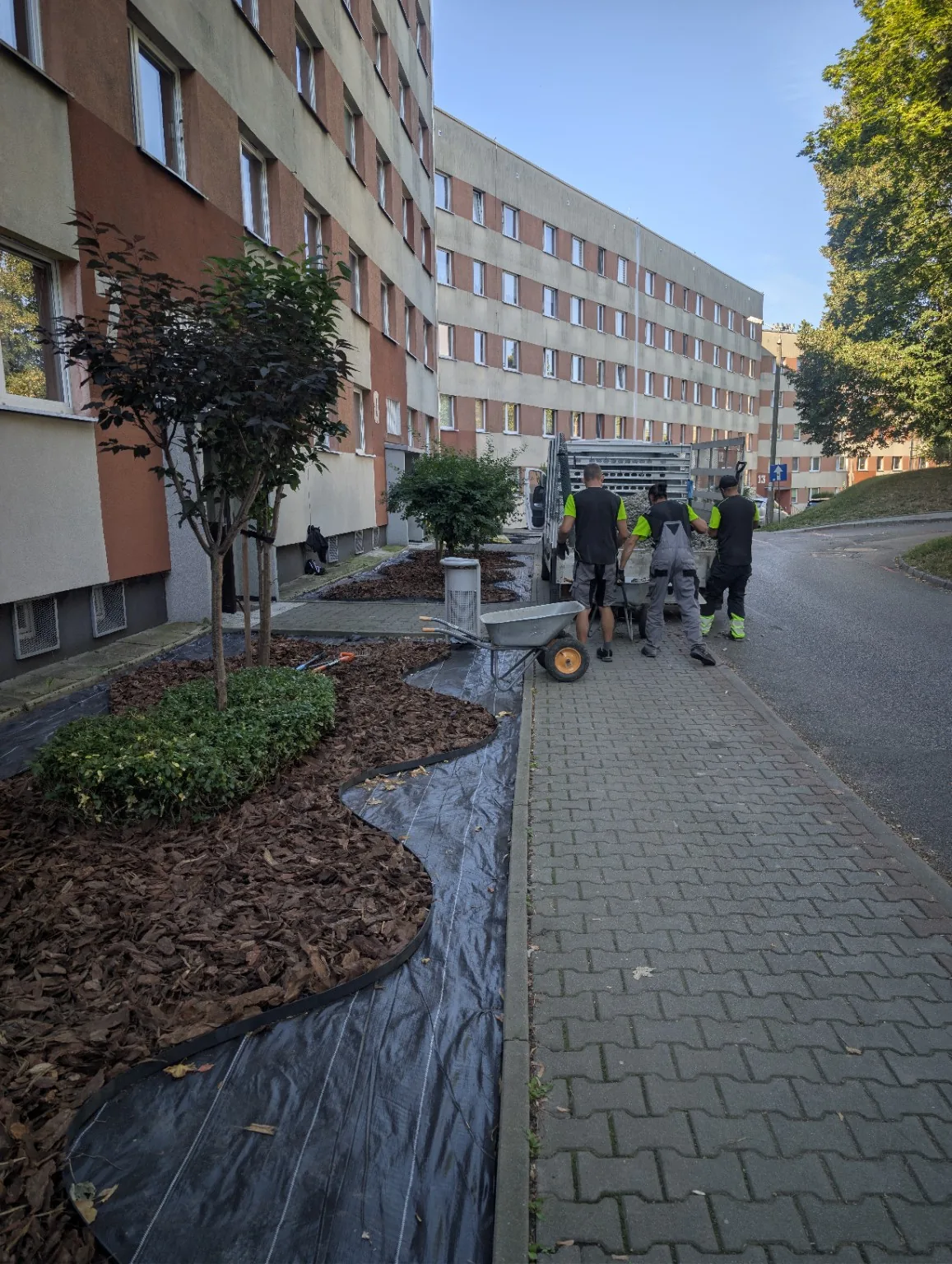 Ekipa Zielonej Rączki podczas realizacji przy zabudowie wielorodzinnej